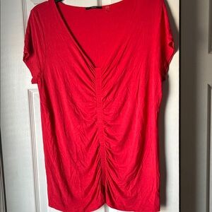 Tahari Red Short Sleeve Ruched Tee Size XL